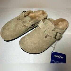 NWT🌷(38) Birkenstock Boston Taupe Shearling Clog